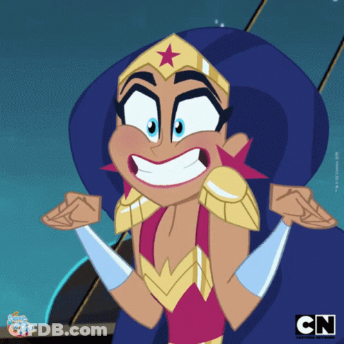 A Cartoon Of Wonder Woman With A Cn Logo In The Corner GIF