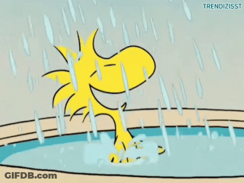A Cartoon Of Woodstock In A Bathtub With The Words Trendizisst On The Bottom Right GIF