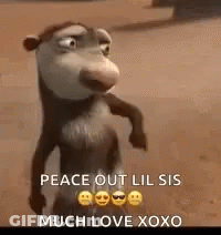 A Cartoon Opossum From The Movie Ice Age Is Standing On A Dirt Road . GIF