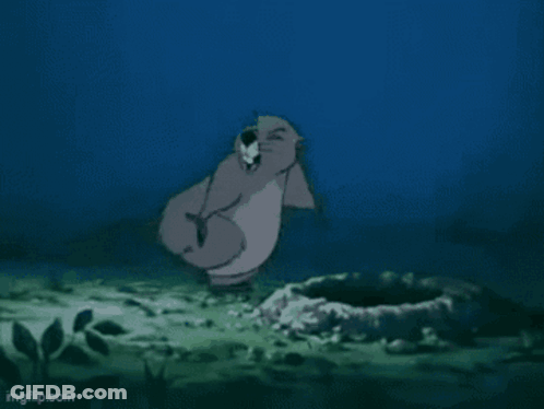 A Cartoon Otter Is Standing On Its Hind Legs In A Hole In The Ground . GIF