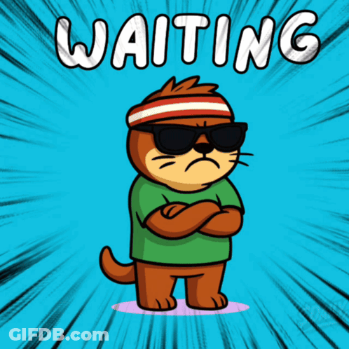 A Cartoon Otter Wearing Sunglasses And A Headband With The Word Waiting Behind Him GIF