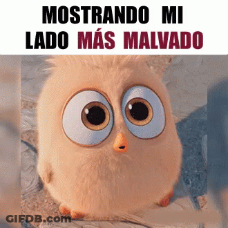 A Cartoon Owl With Big Eyes And The Words Mostrando Mi Lado Más Malvado GIF