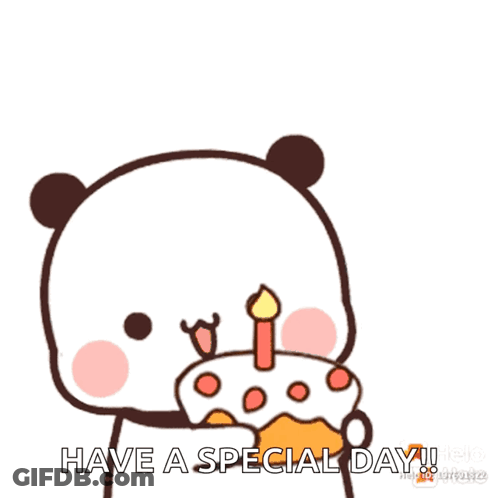 A Cartoon Panda Bear Is Blowing Out A Candle On A Birthday Cake And Saying Have A Special Day . GIF