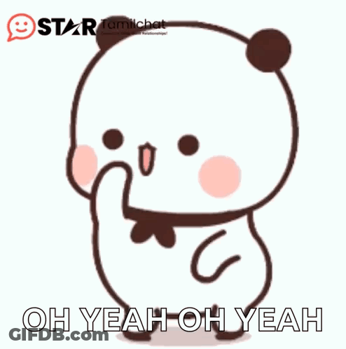 A Cartoon Panda Bear Is Covering His Mouth With His Finger And Saying Oh Yeah Oh Yeah GIF