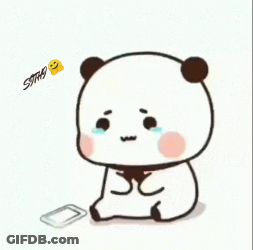 A Cartoon Panda Bear Is Crying While Sitting Next To A Phone . GIF