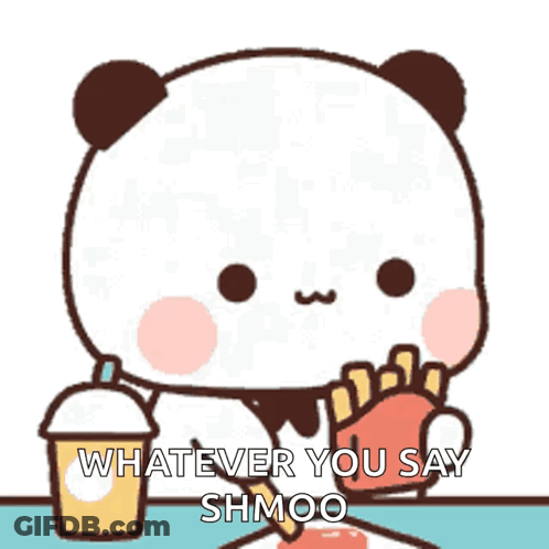 A Cartoon Panda Bear Is Eating French Fries And Drinking A Cup Of Milk . GIF