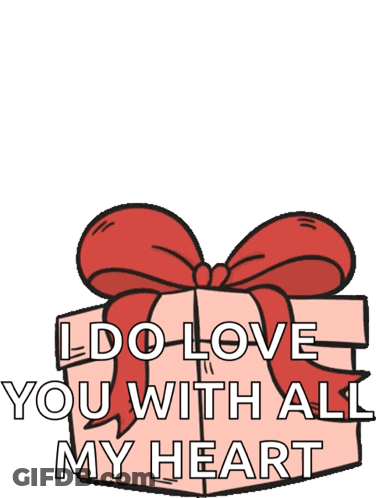 A Cartoon Panda Bear Is Holding A Gift Box And Says I Do Love You With All My Heart GIF