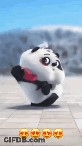 A Cartoon Panda Bear Is Holding A Red Heart In His Hands GIF