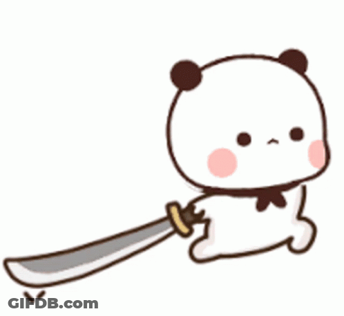 A Cartoon Panda Bear Is Holding A Sword In Its Hand . GIF