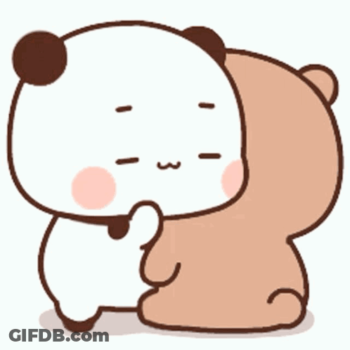 A Cartoon Panda Bear Is Hugging A Brown Bear . GIF