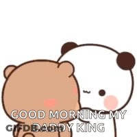 A Cartoon Panda Bear Is Kissing Another Panda Bear . GIF