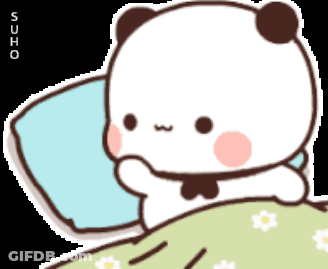 A Cartoon Panda Bear Is Laying In A Bed With A Blue Pillow GIF