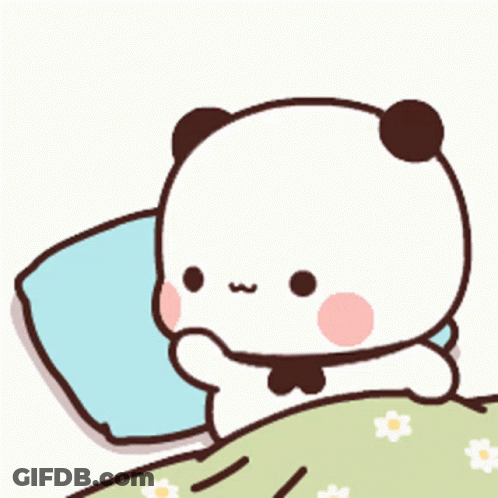 A Cartoon Panda Bear Is Laying On A Bed With Chinese Writing Behind Him GIF