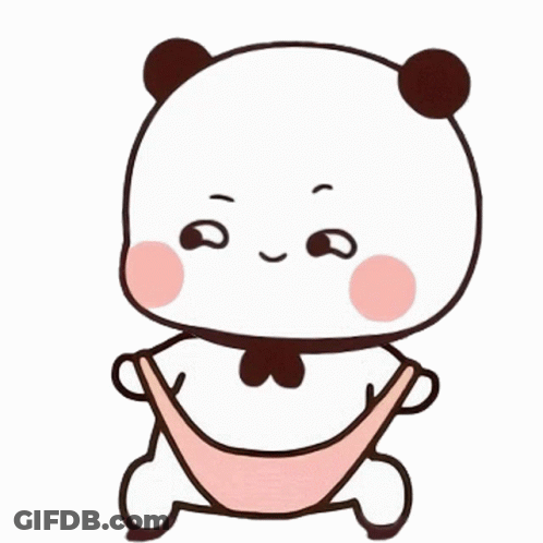 A Cartoon Panda Bear Is Sitting In A Hammock Holding A Pink Sling . GIF