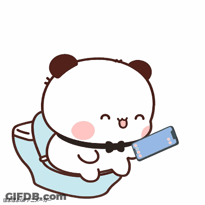 A Cartoon Panda Bear Is Sitting On A Toilet Holding A Phone GIF