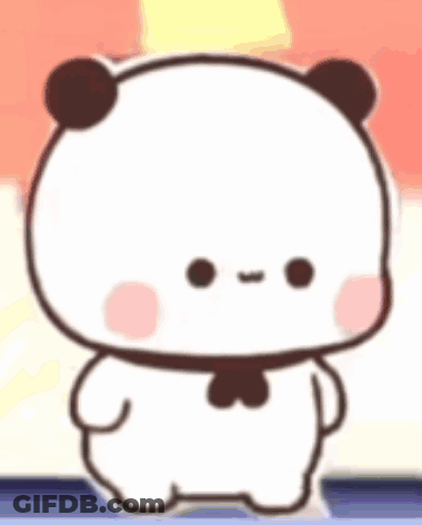 A Cartoon Panda Bear Is Standing In A Room With A Bow Tie Around Its Neck . GIF