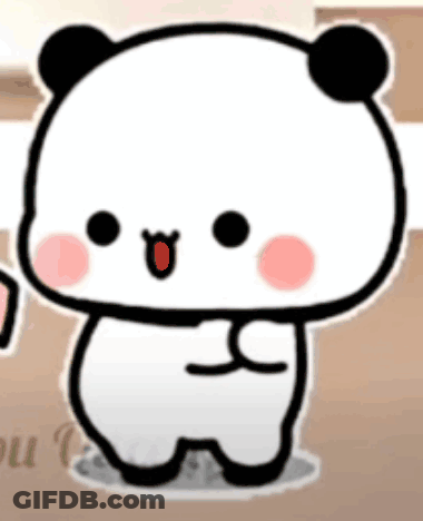 A Cartoon Panda Bear Is Standing In Front Of A Cardboard Box And Making A Funny Face . GIF