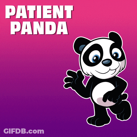 A Cartoon Panda Bear Is Standing In Front Of A Sign That Says Patient Panda GIF