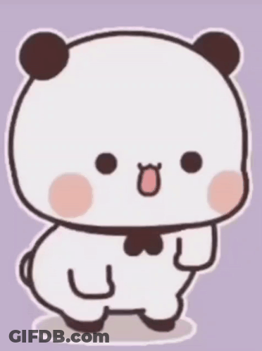 A Cartoon Panda Bear Is Standing On A Brown Background And Looking At The Camera . GIF