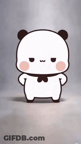 A Cartoon Panda Bear Is Standing With His Hands On His Hips . GIF