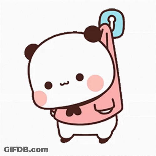 A Cartoon Panda Bear Is Wearing A Pink Sweater And Holding A Pink Towel . GIF