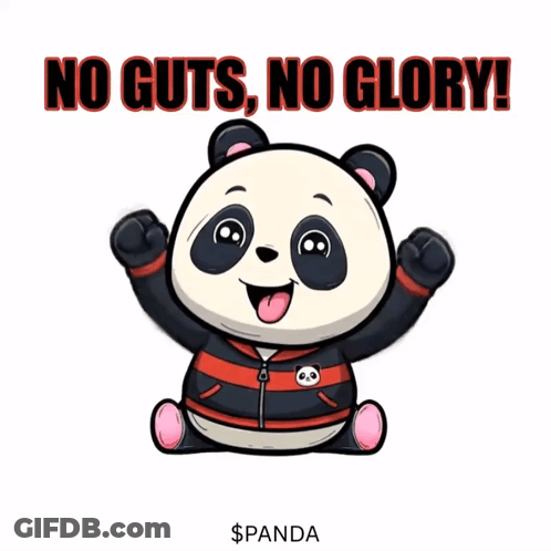A Cartoon Panda Bear Says " No Guts No Glory ! " GIF