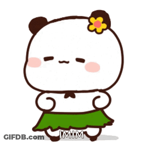 A Cartoon Panda Bear Wearing A Green Skirt And A Flower In Her Hair . GIF