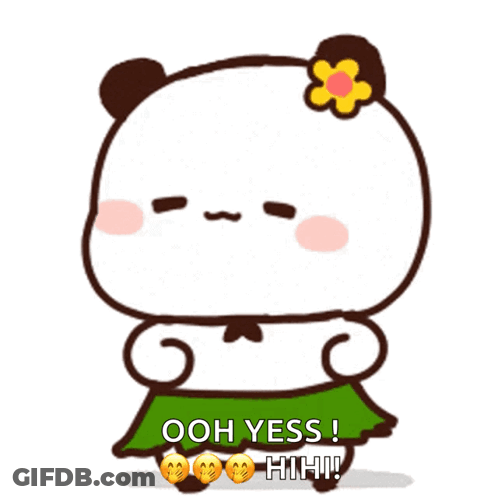 A Cartoon Panda Bear Wearing A Green Skirt And A Flower In Its Hair Says Ooh Yess GIF