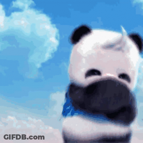 A Cartoon Panda Bear With A Blue Scarf Around His Neck GIF