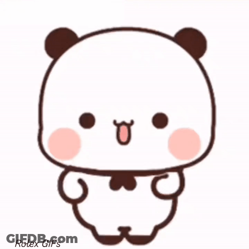 A Cartoon Panda Bear With A Heart On Its Chest And A Smiley Face . GIF