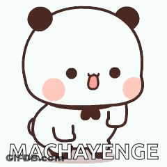 A Cartoon Panda Bear With A Heart On Its Chest Is Sitting Down And Says Machayenge . GIF