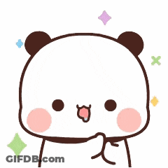 A Cartoon Panda Bear With A Pink Nose And A Pink Cheek Is Surrounded By Sparkles . GIF
