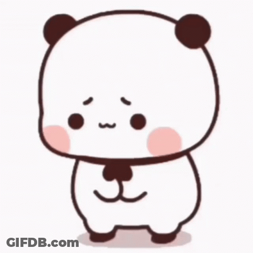 A Cartoon Panda Bear With A Sad Face Is Standing On A White Surface . GIF