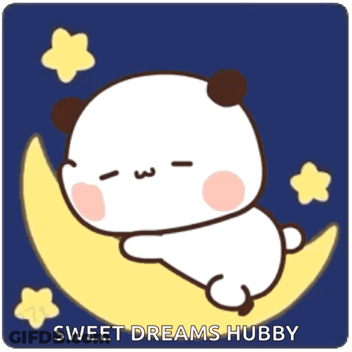 A Cartoon Panda Is Sleeping On A Crescent Moon GIF