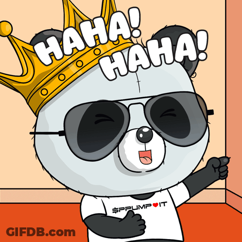 A Cartoon Panda Wearing Sunglasses And A Crown Says Haha GIF