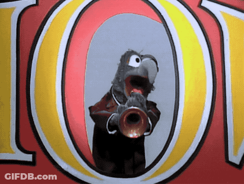 A Cartoon Parrot Is Playing A Trumpet In Front Of The Letter O. GIF