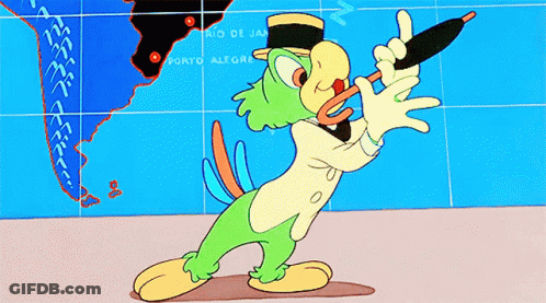 A Cartoon Parrot Is Standing In Front Of A Map Which Says Porto Alegre GIF