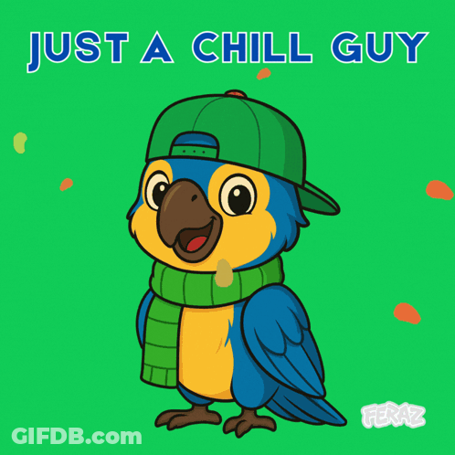 A Cartoon Parrot Wearing A Green Hat And Scarf GIF