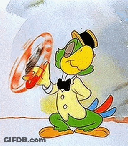 A Cartoon Parrot Wearing A Top Hat And Bow Tie Is Holding A Drum . GIF