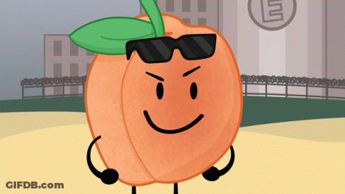 A Cartoon Peach Wearing Sunglasses And Headphones Stands In Front Of A Building With The Letter L On It GIF