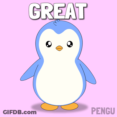 A Cartoon Penguin Giving A Thumbs Up With The Words Great Behind It GIF
