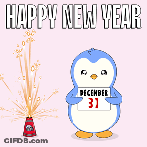 A Cartoon Penguin Holding A Sign That Says January 1 GIF