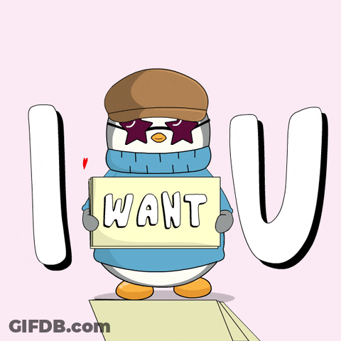 A Cartoon Penguin Holding A Sign That Says Need GIF
