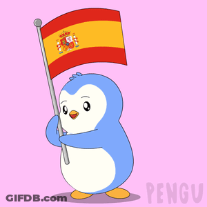 A Cartoon Penguin Holding A Spanish Flag GIF