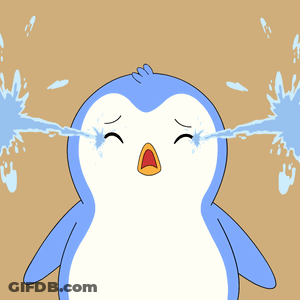 A Cartoon Penguin Is Crying With Water Coming Out Of His Eyes GIF