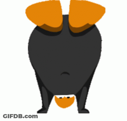 A Cartoon Penguin Is Doing A Handstand With Its Head Down GIF