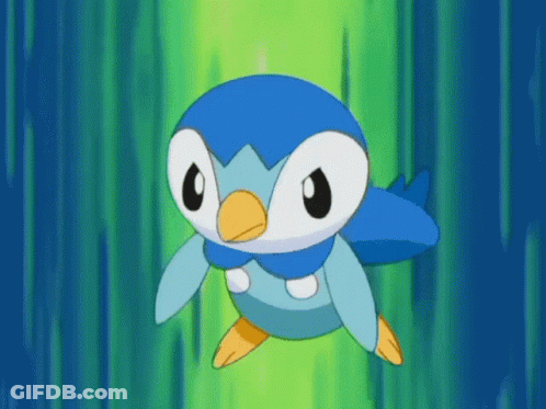 A Cartoon Penguin Is Flying Through A Green Background GIF