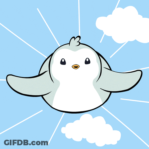 A Cartoon Penguin Is Flying Through The Sky GIF