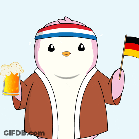 A Cartoon Penguin Is Holding A Beer Mug And A German Flag GIF