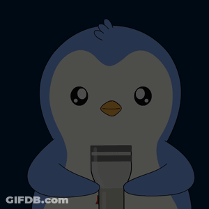 A Cartoon Penguin Is Holding A Flashlight In Its Paws GIF